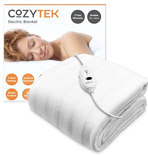 Cozytek Double Electric Blanket 135 x 120cm, Soft Polyester Electric Blanket Fitted Underblanket Mattress Cover, 3x Heat Settings, 1x Controller and Machine Washable Heated Blanket