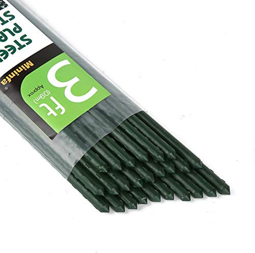 Mininfa Steel Plant Stakes 3 Feet, Plastic Coated Metal Garden Stakes Supports Climbing for Tomatoes, Trees, Beans, 25 Pack