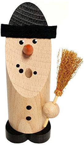 Hess Holzspielzeug 40016 - Räuchermann aus Holz, Räucherfigur mit Besen, ca. 13 cm, Dekoration für die Advents- und Weihnachtszeit aus dem Erzgebirge