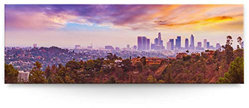 Wandbild Skyline Los Angeles Hollywood Hills - 150cm x 50cm Leinwand auf Fertigrahmen + Aufhänger