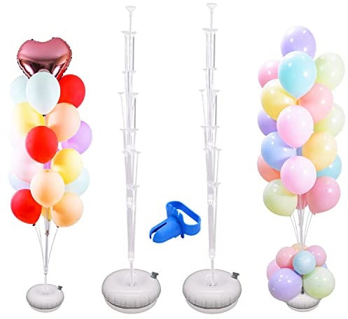 Set di 2 supporti a colonna da 1,5 m, con base riempibile con acqua, per compleanni, Natale, feste, anniversari, decorazioni per palloncini