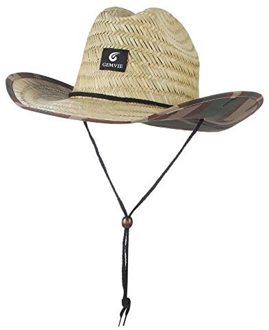 GEMVIE Sombrero Tipo Cowboy para Hombre Sombrero de Paja Panamá Classic Unisex ala Ancha Sombrero de Safari para Campo Viaje Playa,Summer Straw Hat