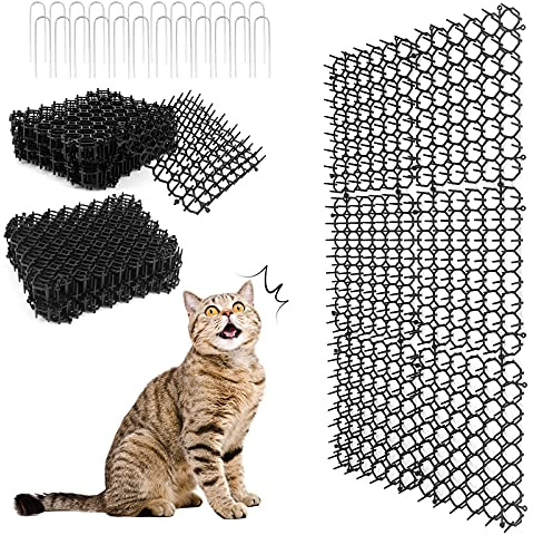 Alfombra de dispersión para Gatos con Puntas, Alfombra Repelente para Gatos, Tapa Plana con Banda de Pinchos, Alfombra disuasoria para Mascotas para jardín, Valla, 20 × 15,5 cm (24 Piezas)
