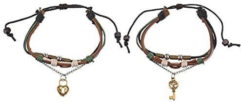 Happyyami 1 Paar Paar Lederarmband Geschenk Für Männer Handkette Stricken Punk Geflochten Wikinger Schmuck Männer Handgefertigtes Armband Schreibt Handgelenk Schmücken Wachslinie Liebhaber