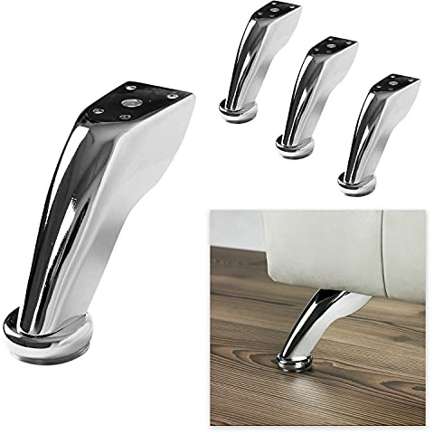 P17 - LISBONA | Set 4 Metallfüße +16 Schrauben | Finish: Chrom | Höhe 9cm | Beine für Sofas, Möbel, Kleiderschränke, Sessel | Metallfüße für Moderne und Elegante Designmöbel |
