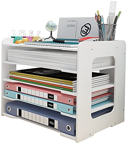 Organizador de escritorio con bandejas para cartas, soporte para documentos A4, para archivar documentos en casa, oficina, escuela (diseño de 5 estantes)