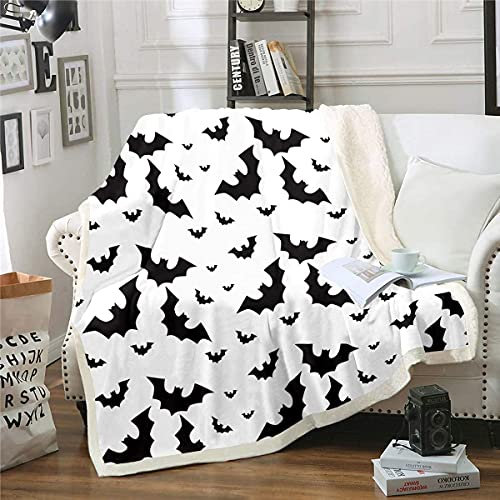 Fledermaus Drucken Wohndecke für Kinder Erwachsene Wild Tier Muster Decken Wildlife Stil Decke 220x240cm Weiche Luxus Kuscheldecke für Kinderbett Couch Bett Sofa Flanell Fleecedecke Schwarz Weiß