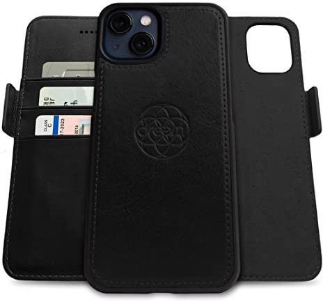 dreem Fibonacci wallet case compatible with iPhone 13 Mini / 2-in-1 shockproof case and detachable vegan leather folio, MagSafe compatible, RFID protection [Black]