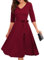 Bbonlinedress Abendkleid lang Sommerkleid 3/4 arm V-Ausschnitt Midi Kleider Rockabilly Kleider Cocktailkleid elegant für Hochzeit Burgundy XL