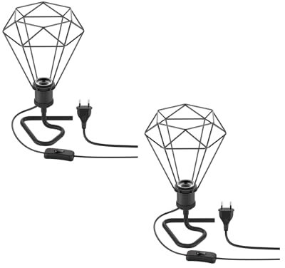 ledscom.de 2 Stück Tischlampe RETRA, Schalter, schwarz matt, E27 Fassung, Käfig-Schirm