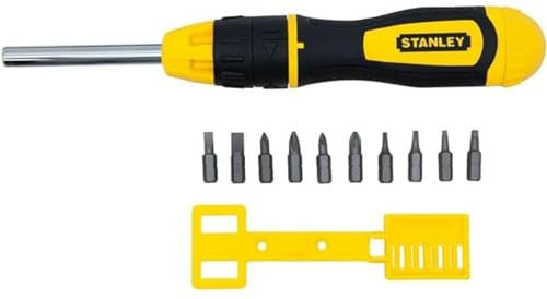 STANLEY 0-68-010 Multibit Ratchet Screwdriver + 10 Bits & STHT0-51309 16oz Fiberglass Curved Claw Hammer, 450g