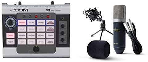 Zoom V3 Vocal Processor & Marantz Professional MPM1000 - XLR Kondensatormikrofon mit Pop Schutz Filter, Shockmount, Tripod Ständer, XLR Kabel für Home Office oder Studio, Schwarz