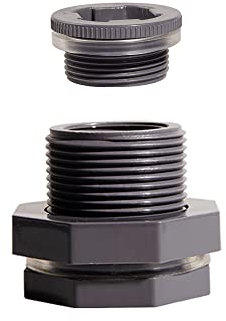 Ququyi 1/2 Zoll PVC Schottkopf Wassertank Verbindungsstück Adapter Fitting mit Stopfen Durchschlagrohr Fitting für Regenfässer, Aquarien, Teiche (1 Stück)