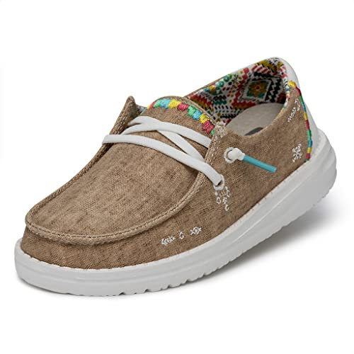 Hey Dude Wendy Youth Boho Moc Toe Shoes, Sand, 34 EU