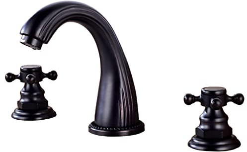 BiaoTeng Rubinetti Lavabo Bagno 3 Fori,Rubinetto Bidet Bagno 3 Fori,Doppia Maniglia,Rubinetto Bagno Lavabo e Bidet a Tre Fori,Nero