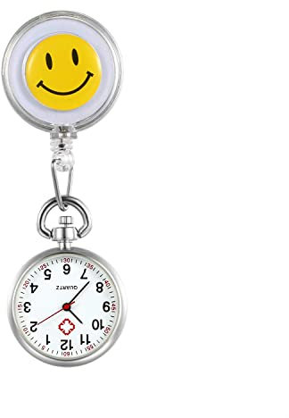Silverora Schwesternuhr Schwesternuhren mit Clip Krankenschwester Uhren Kartoon Smile Gesicht Nurse Watch Uhr zum anstecken Pflege Uhr Arzt Uhr