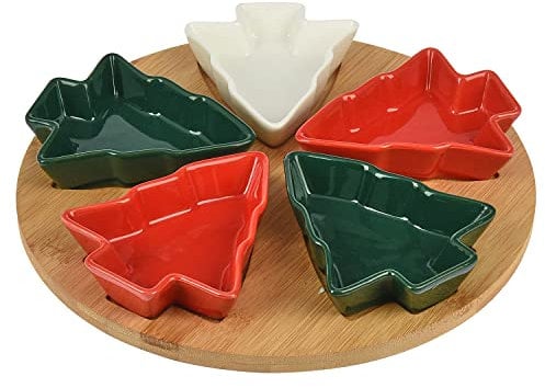 AGP ADVANCED GLOBAL PRODUCTIONS Large Christmas Tree Party Dip Serving 6 Trays Appetizer Snack Sweet Bowls Plate