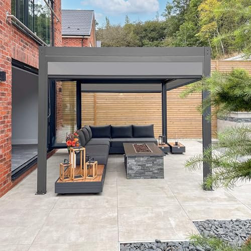 Harbour Lifestyle PergoSTET 3m x 3m Pergola with 3 Drop Sides and LED Lighting in Grey