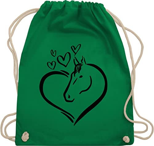 Shirtracer Turnbeutel Rucksack - Pferde - Taschen - Pferdeportrait im Herz - Unisize - Grün - geschenke für pferdefreunde pferden stoffsackerl reitsachen reiter sprüche sackerl pferd spruch beutel