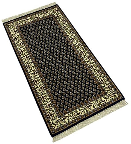 Blau Orientteppich Mir Handgeknüpft 100% Wolle Cream 70X140 cm Teppich