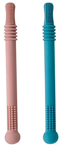 SWYSGS 2pcs paille jouet pour les tout - petits 0-6 mois tube en silicone pour bébé sans bisphénol A, bleu et rose