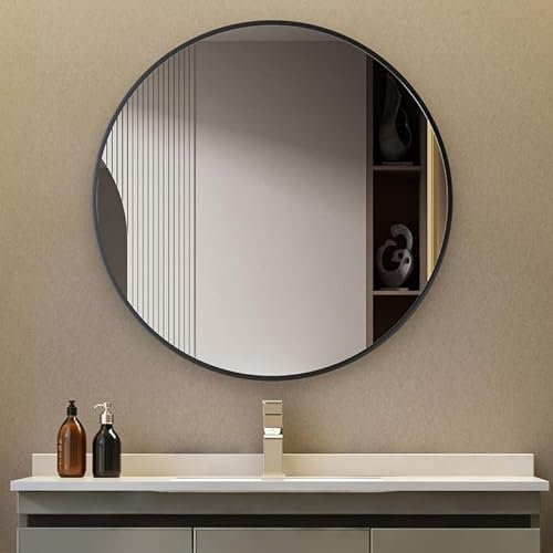 Goezes Schwarz Wandspiegel 70cm Rund Spiegel, dekorativer HD Rund Spiegel mit Schwarz Metall Rahmen, ideal für Badezimmer, Schlafzimmer, Waschraum, Wohnzimmer, Eingang Wanddekoration
