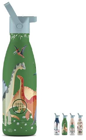 Cool Bottles - Botella Térmica Infantil - Botella de Agua de Acero Inoxidable - 350 ml - Jurassic Era - Bebidas Frías 36 Horas y Calientes 18 Horas - Acabado con Pintura en Relieve - Sin BPA