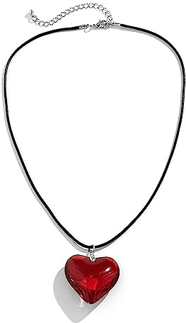 GAUEIOUR Large Red Love Necklace,Red Glass Heart Pendant Necklace, Fashionable and Versatile Collarbone Chain,Beautiful Love Women's Necklaces