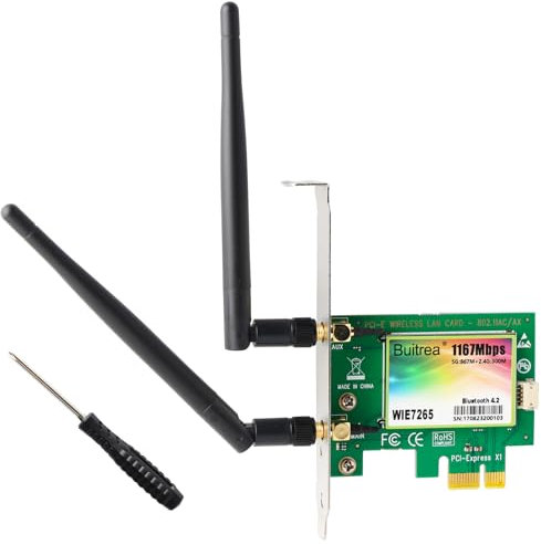 Buitrea WLAN Karte PCIE WiFi 5, Bluetooth 4.2, Bis zu 1167 Mbit/s PCIe WiFi Karte, Dual Band 5G/2.4G WLAN Netzwerkkart für Desktop/PC