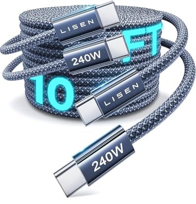 LISEN 240W USBC to USBC Cable [2-Pack 3m] C to C Charger Cable Fast Charge Type C Charger Cable Fast Charging for iPhone 17 16 15 Pro Max, MacBook Pro/Air, iPad Pro, Galaxy S25, Switch 2, Dark Blue | Midnight, 2pcs/3M+3M | for iPhone 17 Pro Max/iPhone Air/16/15, Samsung Galaxy S26, MacBook Pro/Air, iPad Pro