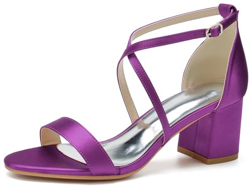 Medio Tacco Blocco Sandalo da Sposa per Donna Estate Scarpe da Festa Matrimonio con Caviglia Fibbia,Viola,40 EU
