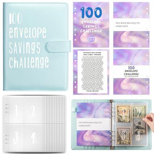 Budget Planner Deutsch A5 Budget Binder Geld Organizer Ringbuch Finanzplaner Sparen Mappe 100 Envelope Challenge Binder, Cash Stuffing Startset (Blau)