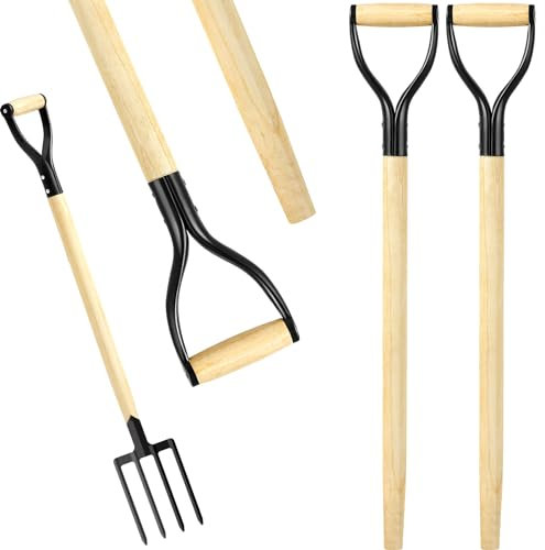 Memorywuu 2 Pcs Spading Pitchfork Handle 30 Inch Wooden Shovel Handle Replacement D Shaped Pitch Fork Handles Replacement Tool for Shovel Scoop Hoe Rake Garden Digging