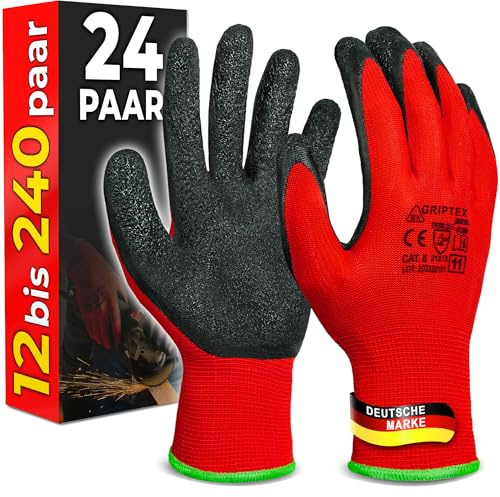 MK-Glove Abriebfest Arbeitshandschuhe Herren (24 Paar) - Größe 7-S | Gartenhandschuhe und Montagehandschuhe mit Latexbeschichtung, Werkstatt Schutzhandschuhe Mechaniker Handschuhe