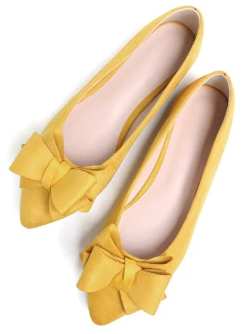 SAILING LU Bow-Knot Ballet Flats for Women Pointed Toe Crystals Wedding Shoes Comfort Light Weight Loafers, 241-yellow, 5 UK