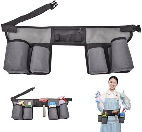 Window Cleaning Belt, Nylon Mesh Cleaning Tool Belt with 4 Pockets, Adjustable Tool Pouch, Tool Waist Belt for Gardener, Cleaner