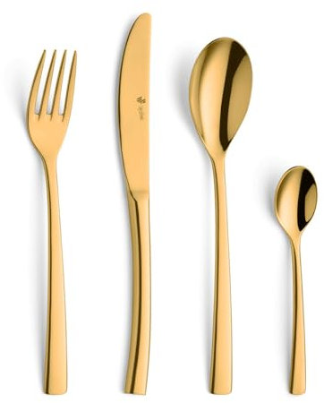 Swing PVD Gold poliert Besteckset 4-teilig Erwachsen Paul Wirths goldenes Besteck mit Gravur