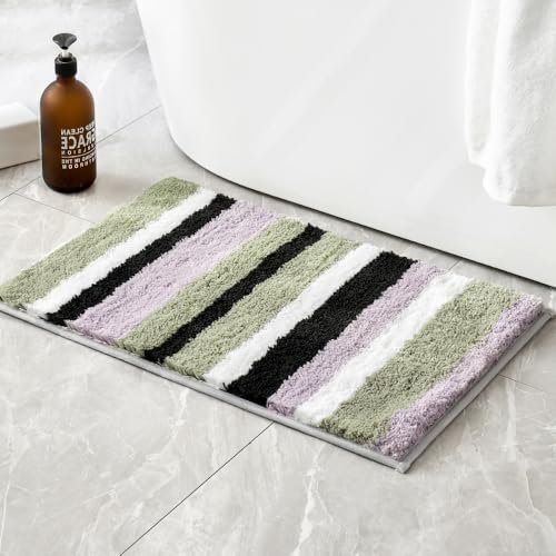 MIULEE Bath Mats Extra Soft Non Slip Absorbent Shower Mat Bathroom Rug Door Mat Inside Kitchen Rugs Carpet Washable for Bedroom Kitchen Entrance 20x32 Inch 50x80cm Purple and Grey