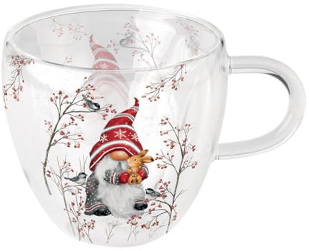 Ambiente Tasse Weihnachten Niedlicher Zwerg mit Hase aus Knochenporzellan. Motivtasse für den gedeckten Tisch und als Geschenk 0,4L x H10,5cm