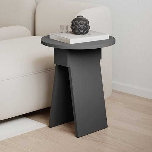 HOCUS PICUS Modern Side Table Round Shape Top Sturdy Engineered Wood 2 Legs Sofa, Coffee and Service Table Living Room, Office, Bedroom 42(W) x42(D) x50(H) cm (Anthracite)