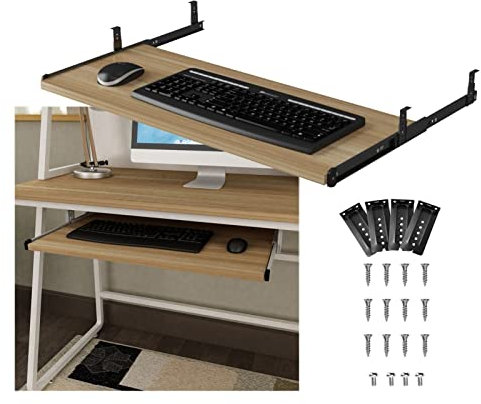 Ergonomic Wooden Keyboard Tray with Mouse Storage Under Desk Keyboard Drawer (54/60/70x27cm) Improve Posture and Desk Extender Easy to Assemble Ideal for Office Home and School
