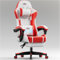 HLFURNIEU Silla Gaming con Masajeador, Silla Gamer Ergonómica con Cojín Lumbar Masajeador y Reposapiés, Sillón Gamer Altura Ajustable, Cadeira Gaming Blanco y Rojo