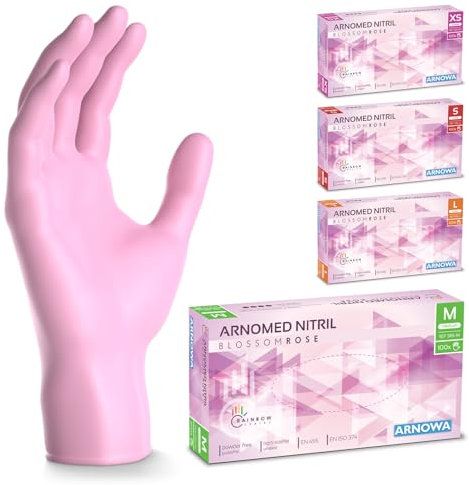 500 Stück (5x100) ARNOMED Einweghandschuhe Rosa, Einmalhandschuhe M, Nitril Handschuhe Einweg, Nitrilhandschuhe puderfrei, Gummihandschuhe Einweg, Schutzhandschuhe, Handschuhe Nitril in XS, S, M, L