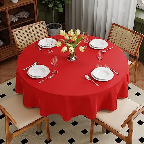Zdada Rot Abwaschbar Tischdecken Rund Ø120cm Polyester Tischdecke, Kratzfest, Fleckschutz Tischtuch Outdoor Tischwäsche für Garten, Esszimmer, Feiern und Haushalt