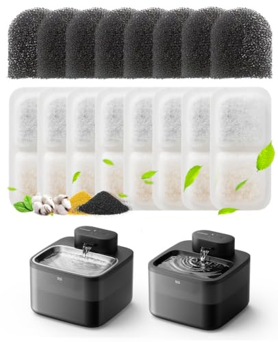 oneisall 8 Replacement Filters for Cat Water Fountain PW13 PW14, 4 Months Set of Replacement Filters for Ultra Quiet Pet Water Fountain, White 8 Count