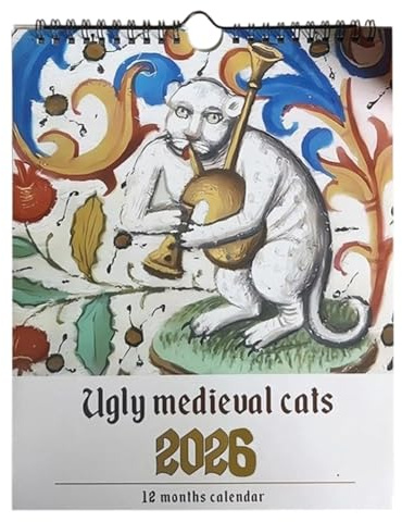 Ugly Medieval Cats Kalender 2026 2026 Wandkalender - von Januar bis Dezember, seltsame Mittelalterkalender, lustiger Planer Erinnerung zum Aufhängen Jahresplan für Katzenliebhaber