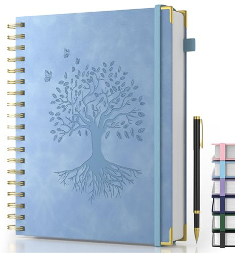 Smarpau Notizbuch B5 mit Stift, Hardcover Spiral Lined Journal mit 240 Seiten 100gsm Tintenfestes Papie Dickes, Leder Notizbucher für Frauen Männer Arbeit Büro Schule, 19 x 25 cm-Azurblau