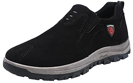 Zapatillas de senderismo para hombre, extraanchas, sin cordones, antideslizantes, para el tiempo libre, zapatillas deportivas, zapatillas de senderismo, monocolor, cómodas, Negro , 43 EU