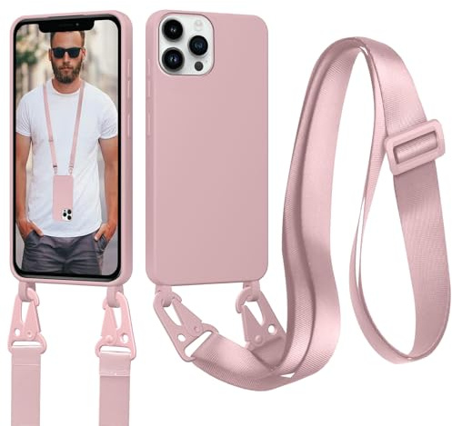 Jrkvniv Kompatibel mit iPhone 12 Pro Max Handyband Hülle, Necklace Handyhülle für iPhone 12 Pro Max mit zum Umhängen Kordel Schnur, Stoßfest Weich TPU Silikon Schutzhülle Case mit Band, Rosa