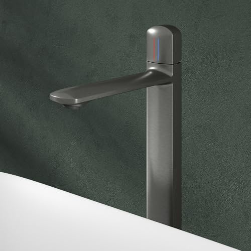 Mai & Mai Wasserhahn Bad 31,3cm hoch, Waschtischarmatur Grau | Einhebelmischer Mischbatterie Bad Armatur Badezimmer aus Messing, mit Wassersparfunktion DIN-Anschlüsse WAO-1190H